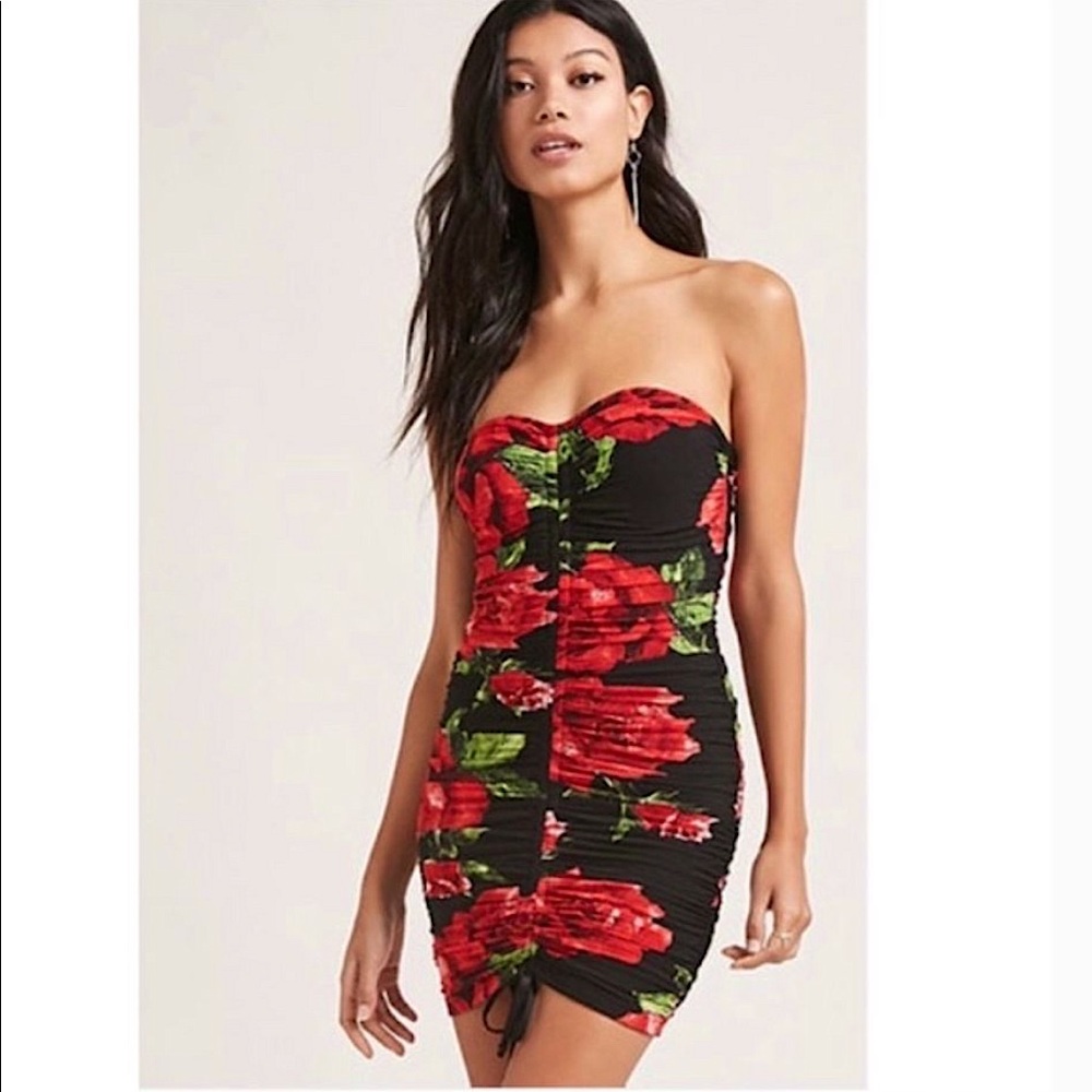 Forever 21 Ruched Floral Mini Dress